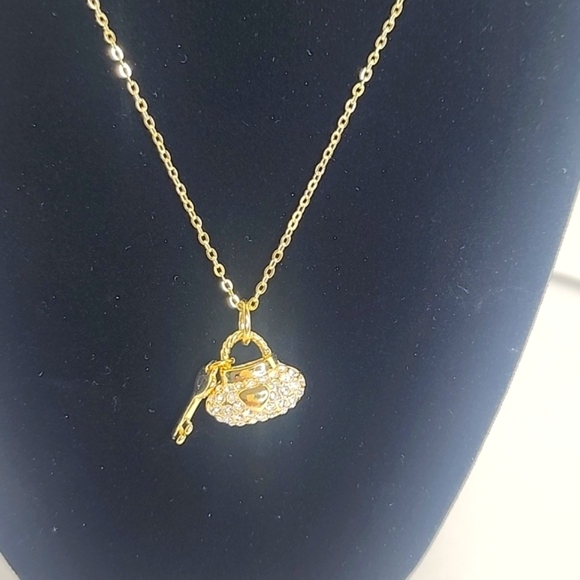 Borun America Jewelry Women's Gold-Plated Necklace Crystal Pendant Purse & key - Picture 4 of 9